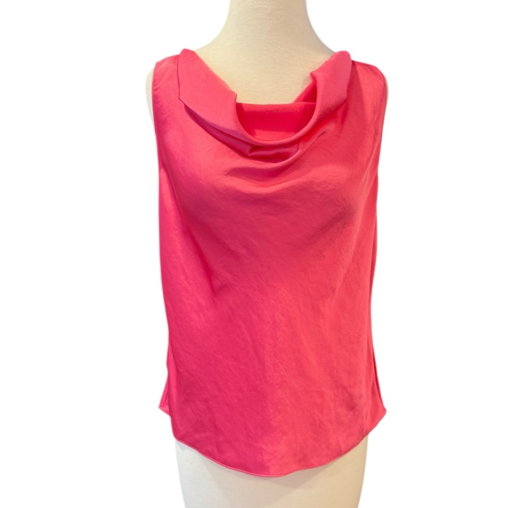 NWT Theory Sleeveless Draped Satin Cowlneck Pink Azalea Shell Size Medium - Picture 4 of 12